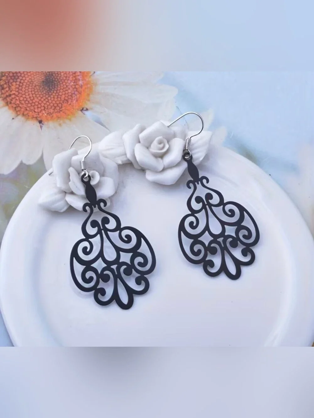 $8 Each Or Bundle 5/$20 Elegant Black Filigree Drop Earrings